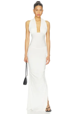 INDAH Amanda Solid Halter Maxi Dress