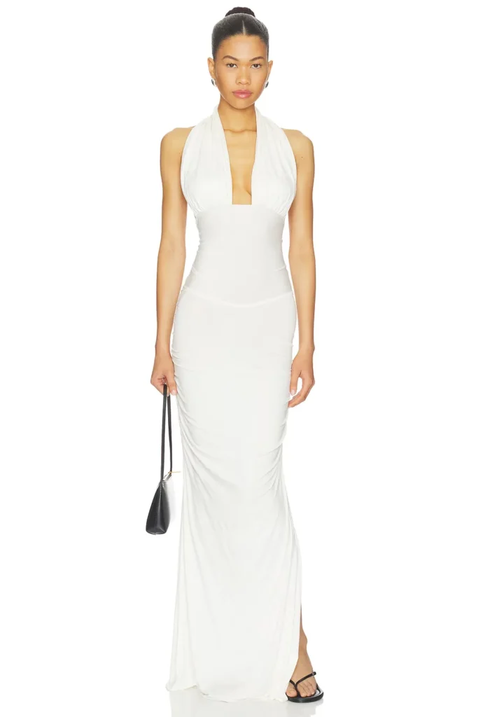 Amanda Solid Halter Maxi Dress Full Size Image 1