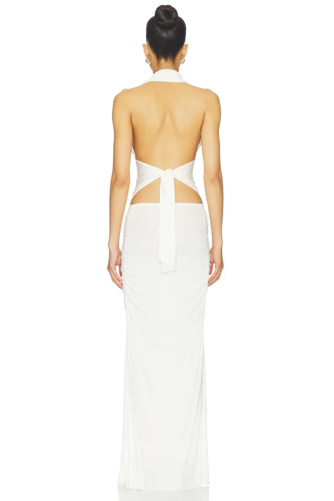 Amanda Solid Halter Maxi Dress Full Size Image 2