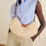 Paula’s Ibiza Swing Leather-trimmed Raffia Shoulder Bag Thumbnail 3