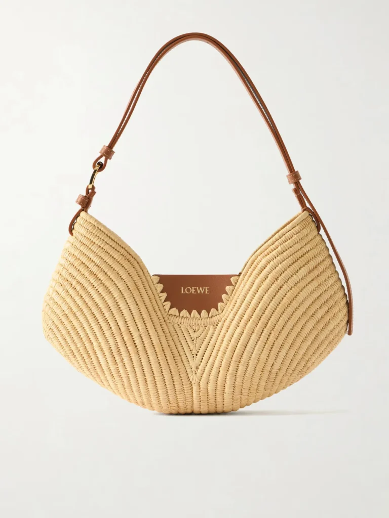 Paula’s Ibiza Swing Leather-trimmed Raffia Shoulder Bag Full Size Image 1