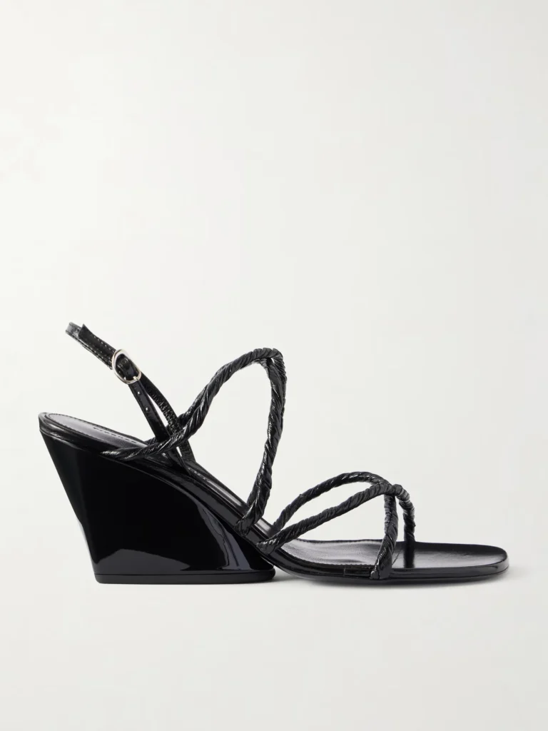 Twist Slant Leather Wedge Sandals Full Size Image 1