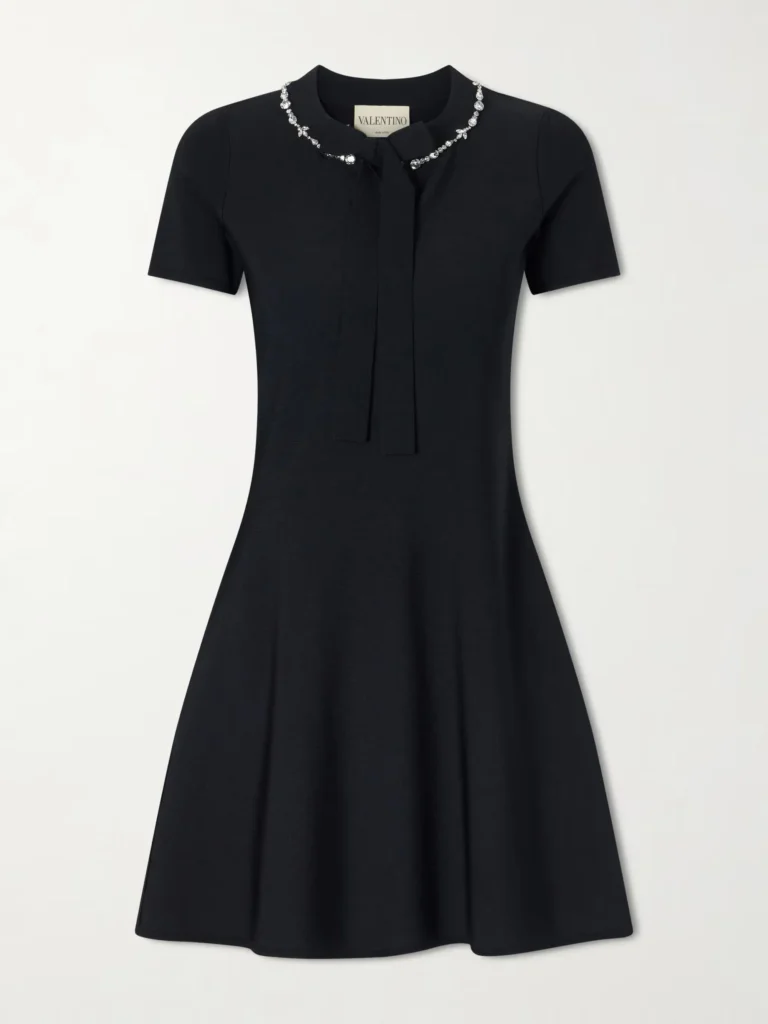 Bow-detailed Embellished Jersey Mini Dress Full Size Image 3