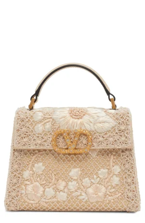 Mini Vsling Embroidered Moire Top Handle Bag