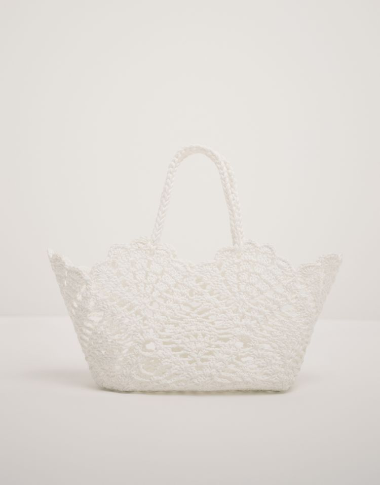 Floral Crochet Grab Handle Tote Bag Full Size Image 1