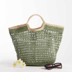 Top Handle Straw Bag with Contrast Piping Thumbnail 4
