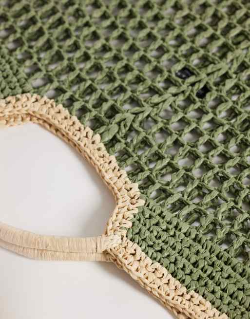 Top Handle Straw Bag with Contrast Piping Full Size Image 3