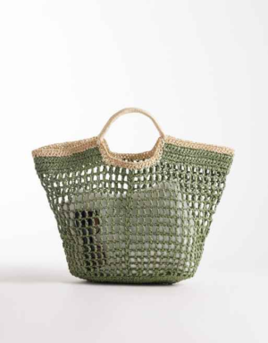 SOUTH BEACH Top Handle Straw Bag with Contrast Piping
