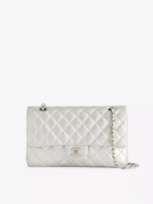 CHANEL PRE-OWNED Medium Classic Double-flap Metallic-leather Shoulder Bag