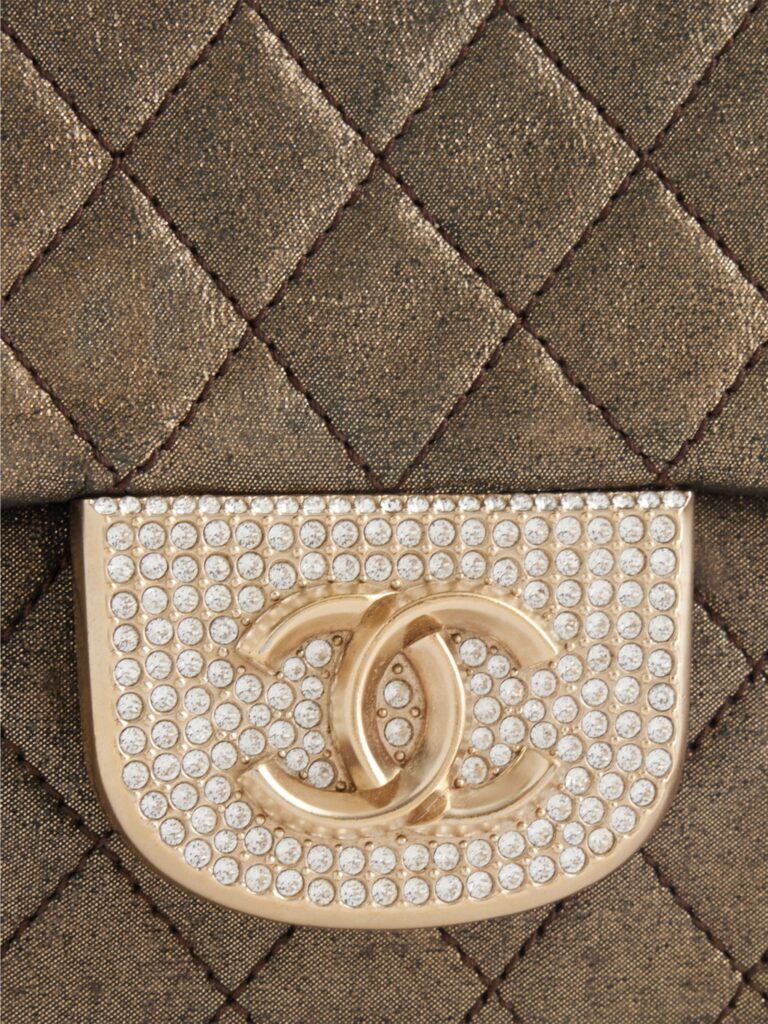 Small Metallic Iridescent Pearl CC Crystal Single Flap Bag Full Size Image 4