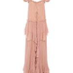 Gathered Long Ruffled Dress in Silk Mousseline Thumbnail 3