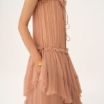 Gathered Long Ruffled Dress in Silk Mousseline Thumbnail 4