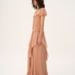 Gathered Long Ruffled Dress in Silk Mousseline Thumbnail 5