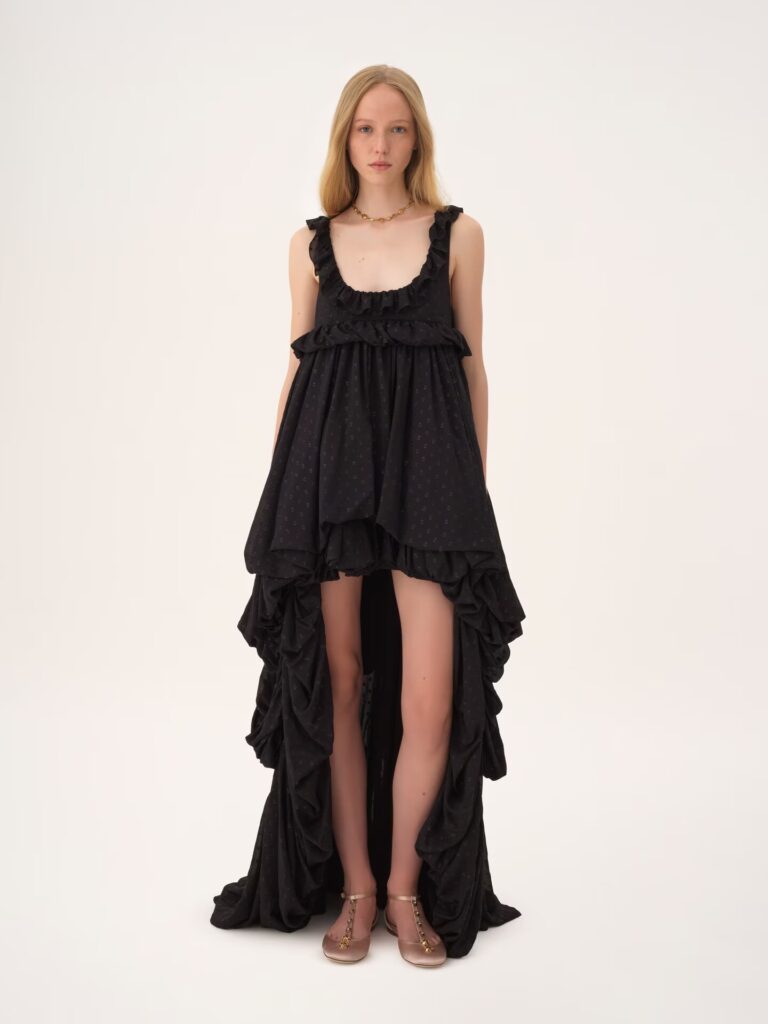 High-Low Sleeveless Dress in Silk Georgette Jacquard & Lurex Full Size Image 1
