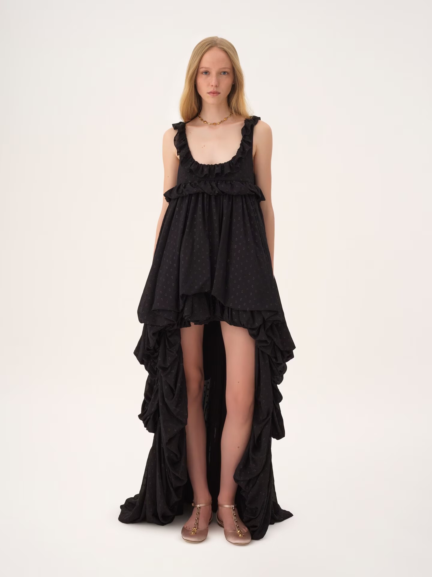 CHLOÉ High-Low Sleeveless Dress in Silk Georgette Jacquard & Lurex