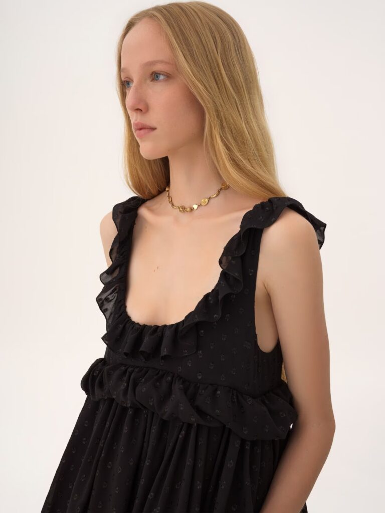 High-Low Sleeveless Dress in Silk Georgette Jacquard & Lurex Full Size Image 4