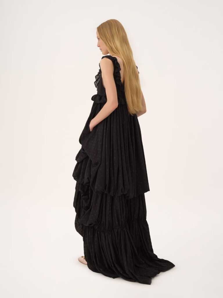 High-Low Sleeveless Dress in Silk Georgette Jacquard & Lurex Full Size Image 3