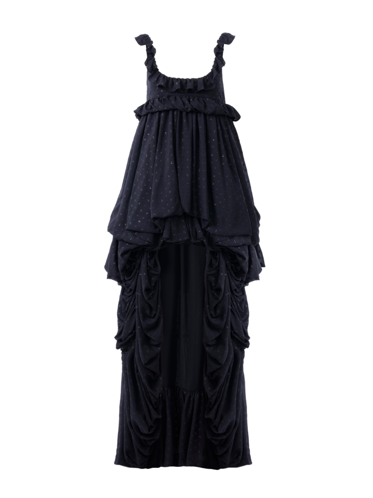 High-Low Sleeveless Dress in Silk Georgette Jacquard & Lurex Full Size Image 2