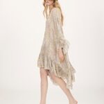 Knee-Length Ruffled Kaftan in Silk Charmeuse Thumbnail 5