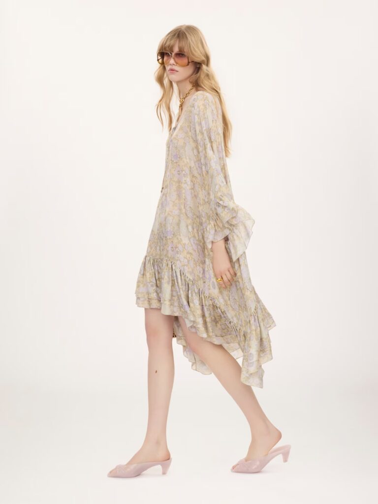 Knee-Length Ruffled Kaftan in Silk Charmeuse Full Size Image 5