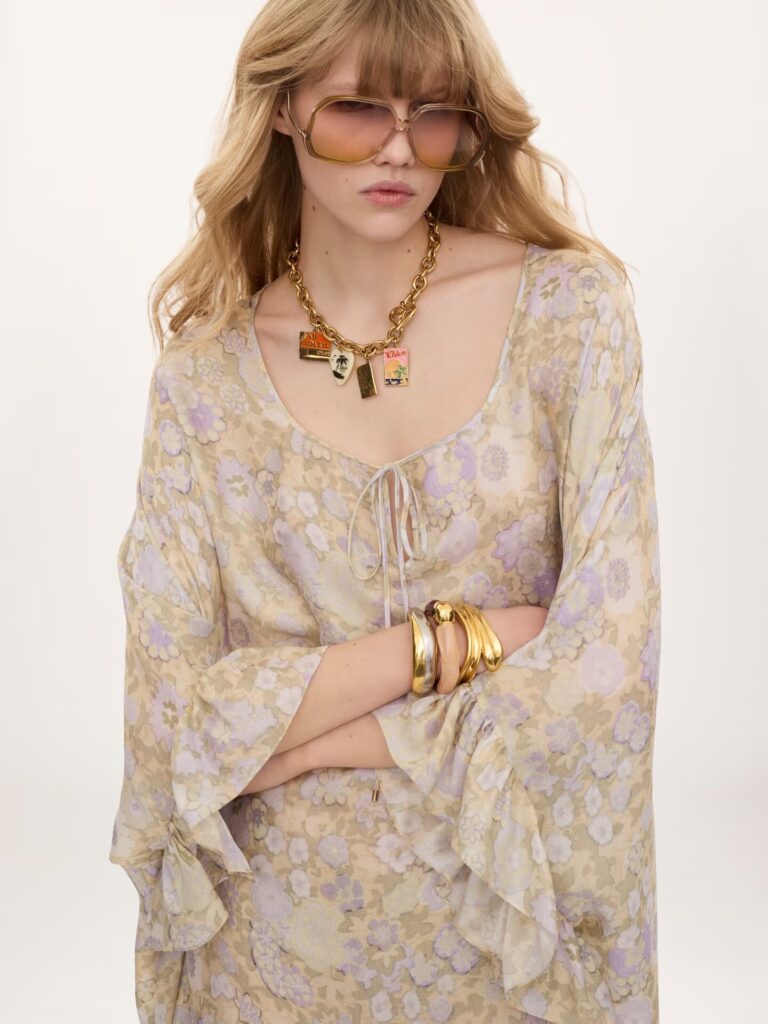 Knee-Length Ruffled Kaftan in Silk Charmeuse Full Size Image 6