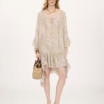 Knee-Length Ruffled Kaftan in Silk Charmeuse Thumbnail 1