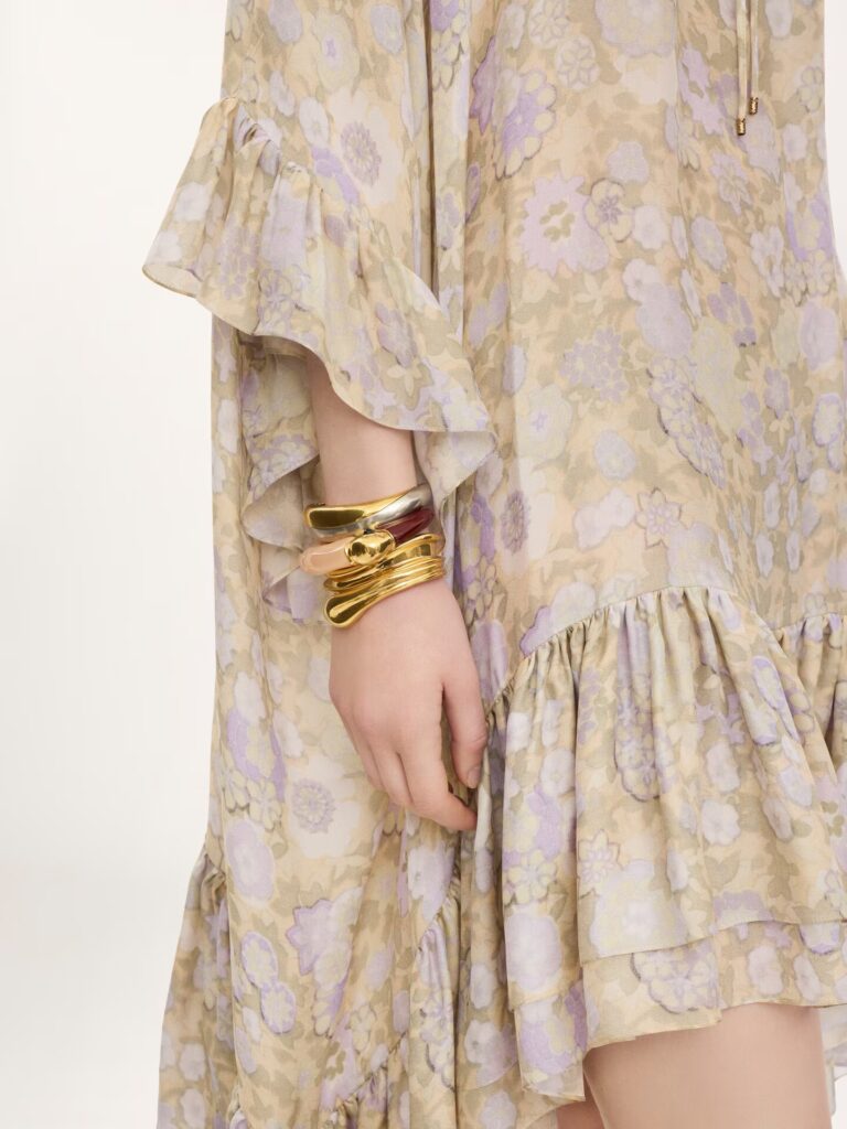 Knee-Length Ruffled Kaftan in Silk Charmeuse Full Size Image 4