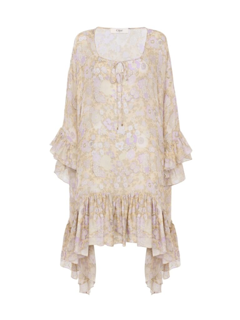 Knee-Length Ruffled Kaftan in Silk Charmeuse Full Size Image 2
