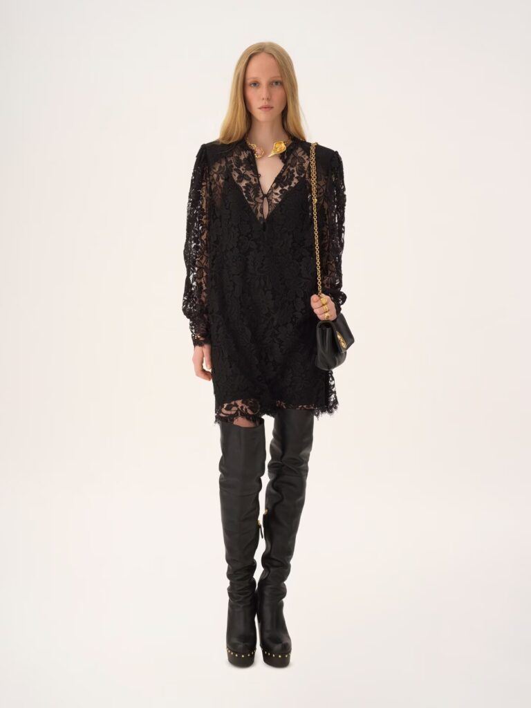 Long Sleeve Mini Dress in Lace Full Size Image 1