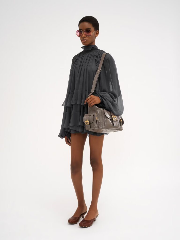 Mini Cape Dress in Silk Mousseline Full Size Image 1
