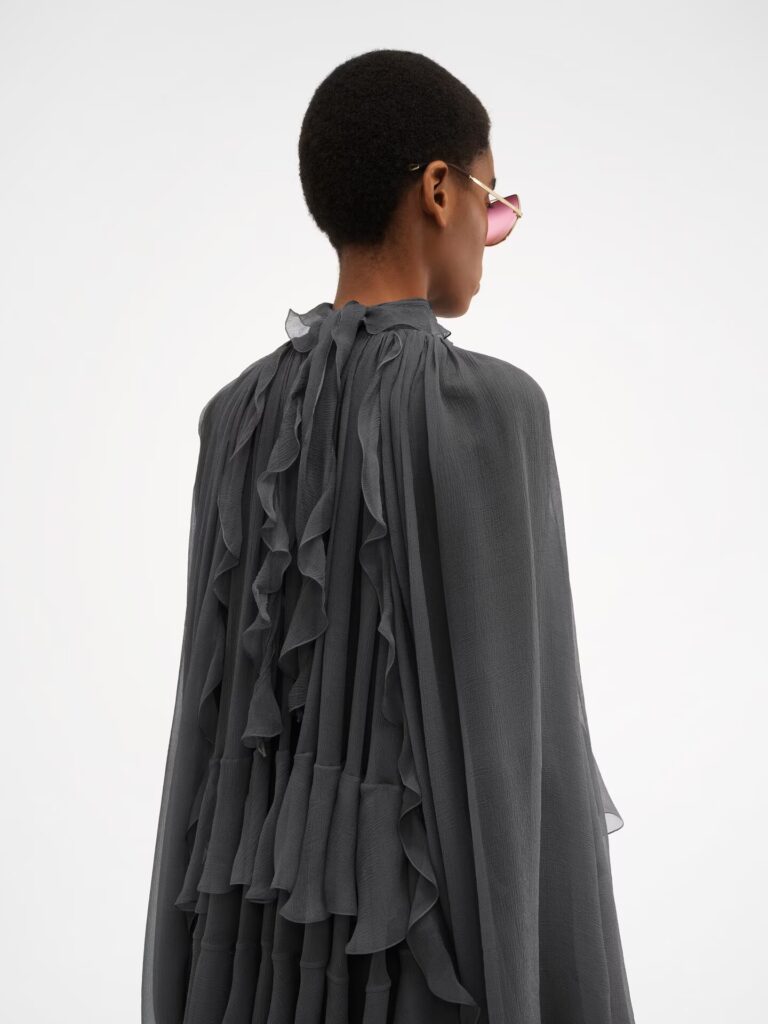 Mini Cape Dress in Silk Mousseline Full Size Image 3