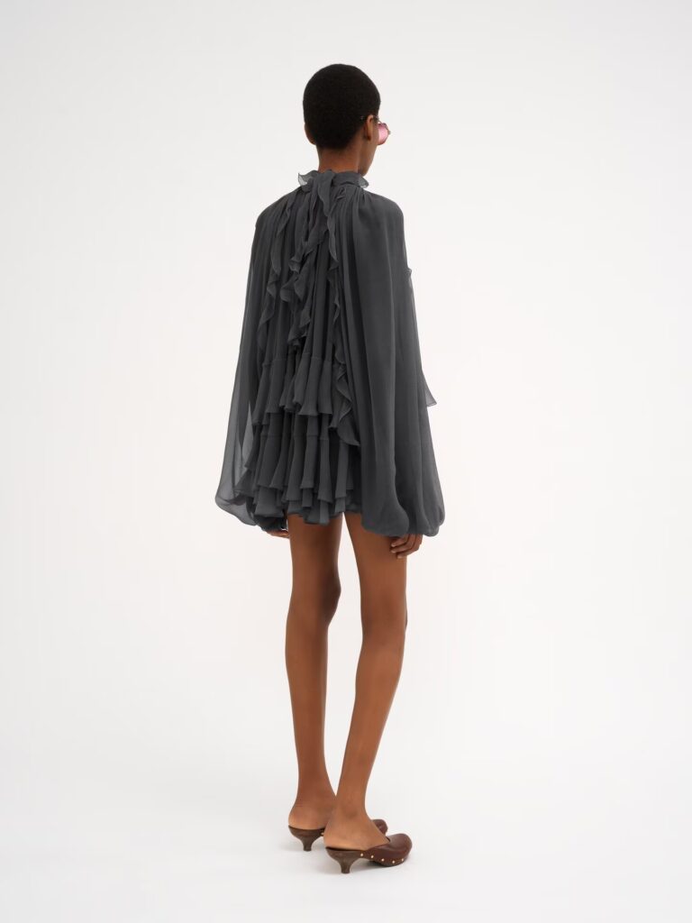 Mini Cape Dress in Silk Mousseline Full Size Image 4