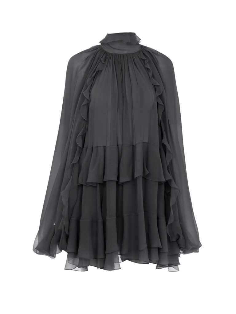 Mini Cape Dress in Silk Mousseline Full Size Image 2