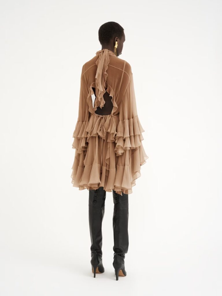 Mini Ruffled Dress in Silk Mousseline Full Size Image 4