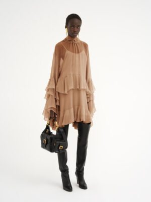 CHLOÉ Mini Ruffled Dress in Silk Mousseline
