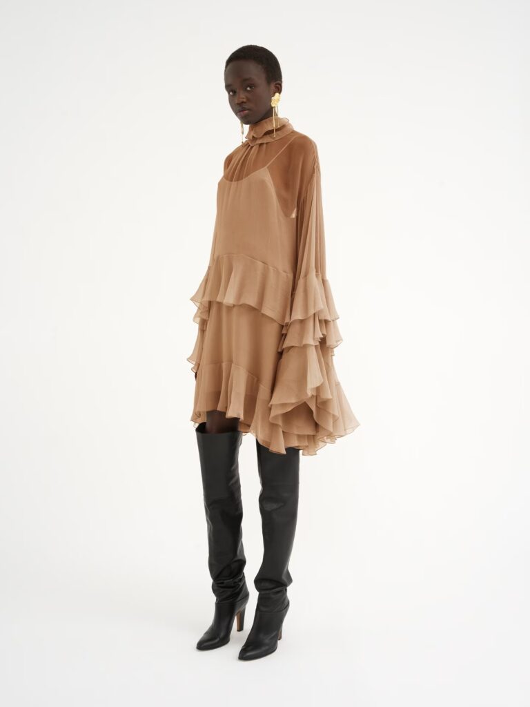 Mini Ruffled Dress in Silk Mousseline Full Size Image 6
