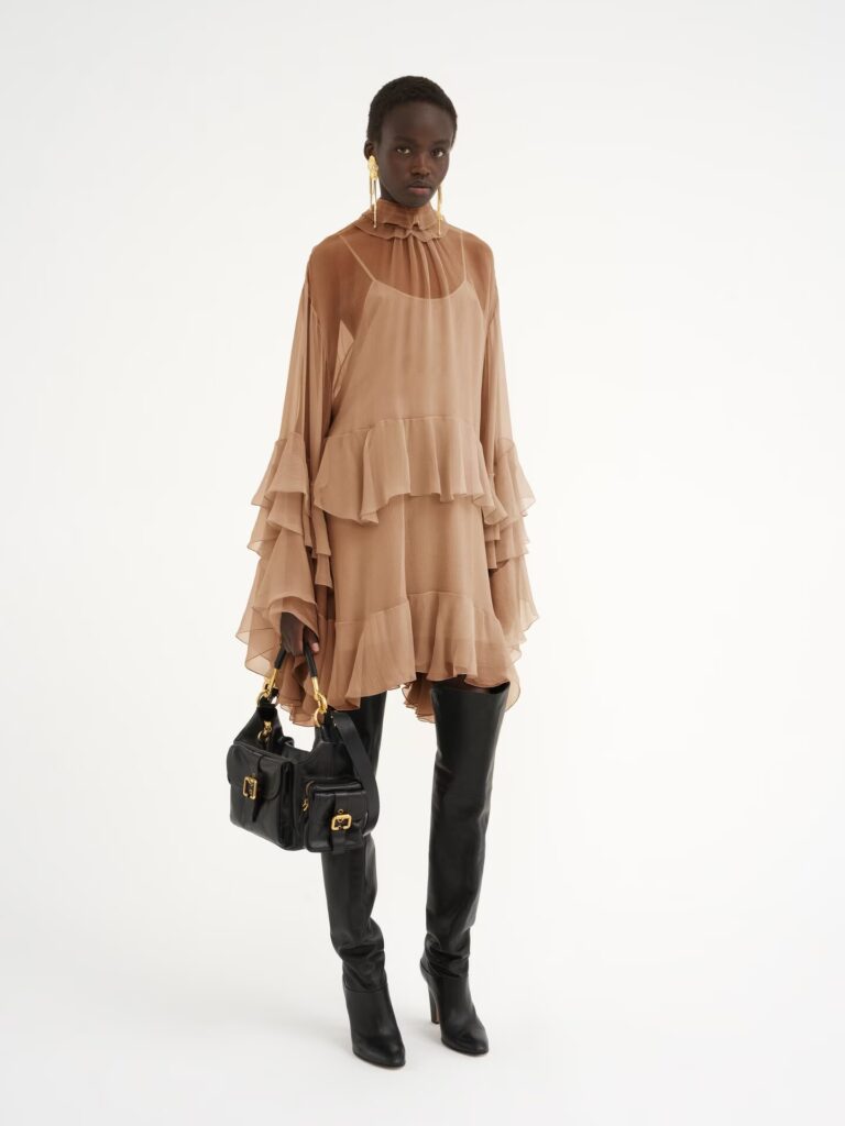 Mini Ruffled Dress in Silk Mousseline Full Size Image 1