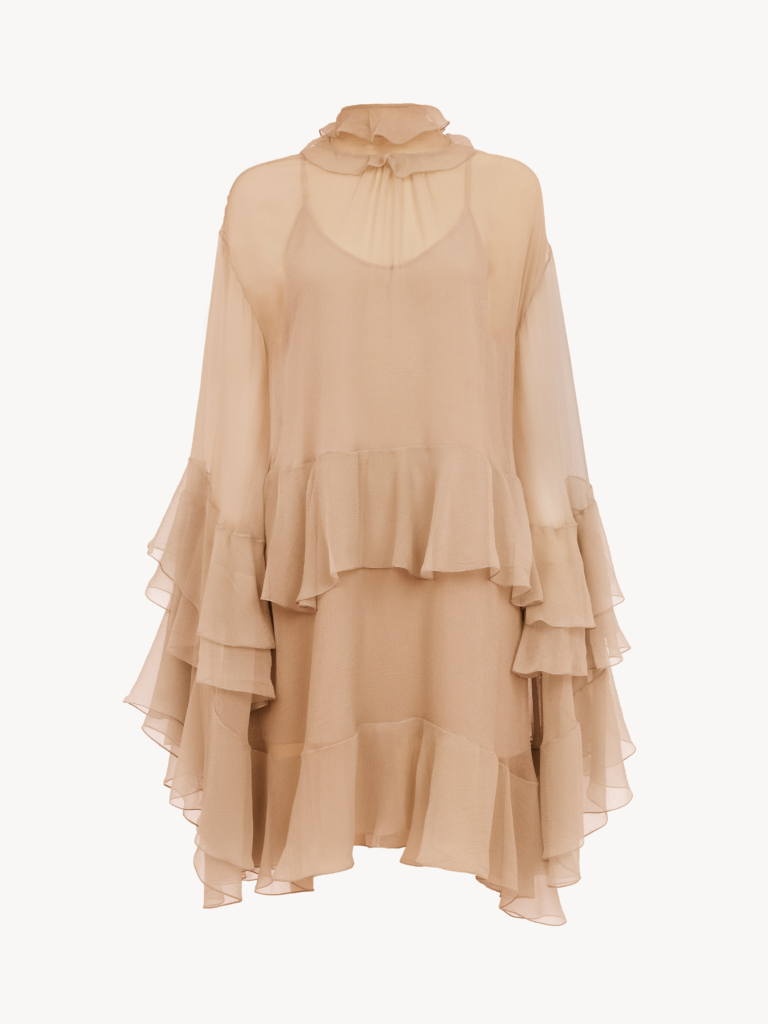 Mini Ruffled Dress in Silk Mousseline Full Size Image 2