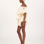 Off-The-Shoulder Mini Jumpsuit in Washed Silk Satin & Lace Thumbnail 4