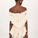 Off-The-Shoulder Mini Jumpsuit in Washed Silk Satin & Lace Thumbnail 2