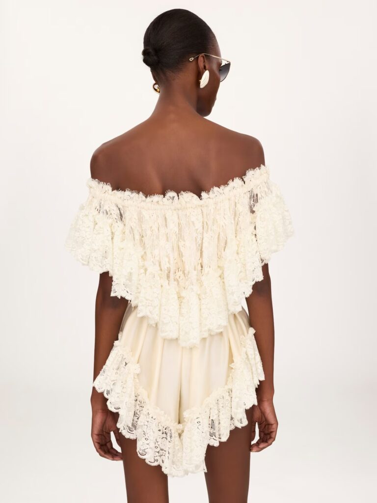 Off-The-Shoulder Mini Jumpsuit in Washed Silk Satin & Lace Full Size Image 2