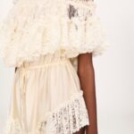 Off-The-Shoulder Mini Jumpsuit in Washed Silk Satin & Lace Thumbnail 3