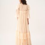 Oversized Long Ruffled Dress in Silk Mousseline & Lace Thumbnail 5