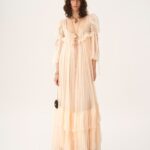 Oversized Long Ruffled Dress in Silk Mousseline & Lace Thumbnail 1