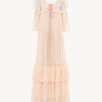 Oversized Long Ruffled Dress in Silk Mousseline & Lace Thumbnail 6