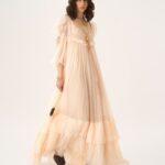 Oversized Long Ruffled Dress in Silk Mousseline & Lace Thumbnail 4