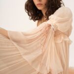 Oversized Long Ruffled Dress in Silk Mousseline & Lace Thumbnail 3