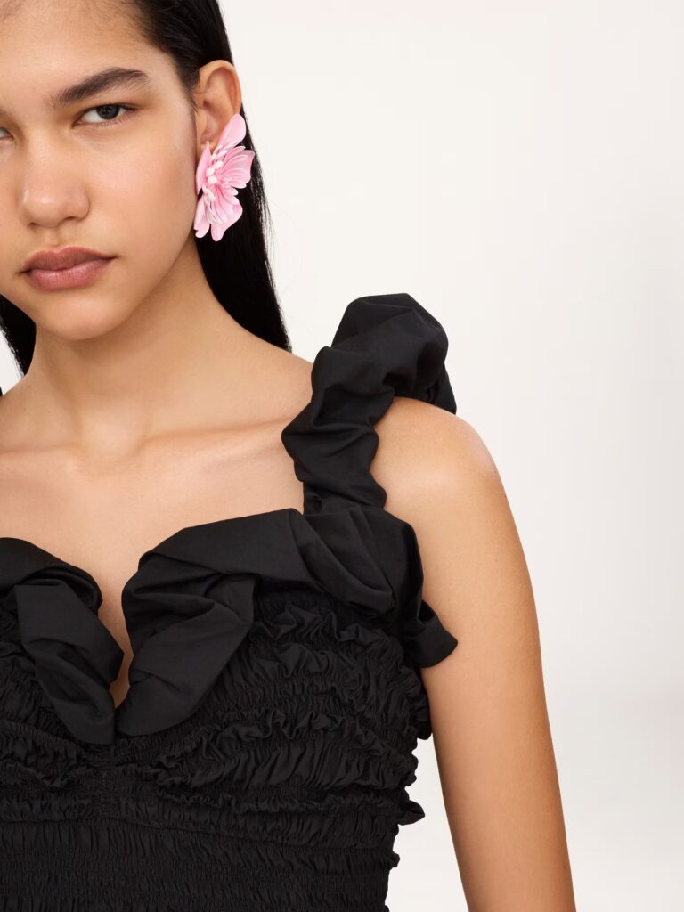 Ruched Bustier Midi Dress in Cotton Poplin Full Size Image 3