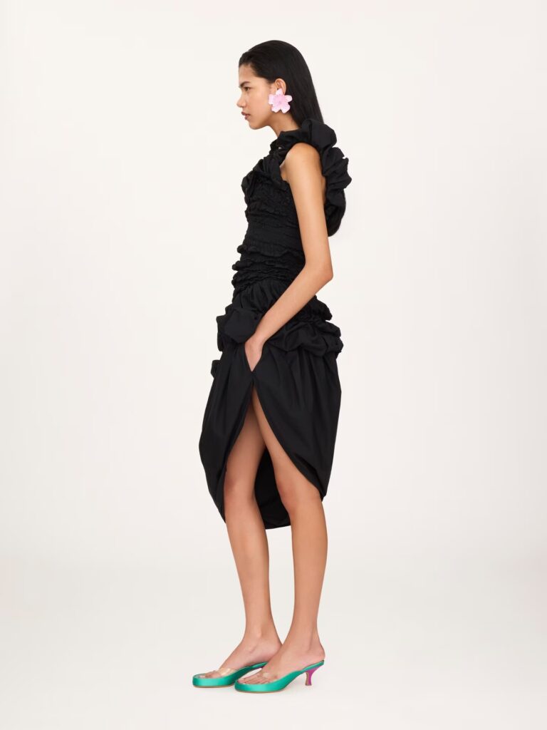 Ruched Bustier Midi Dress in Cotton Poplin Full Size Image 4