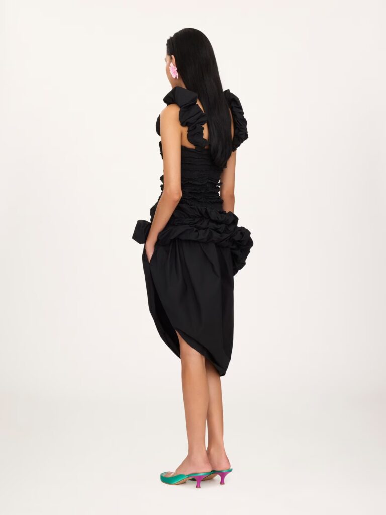 Ruched Bustier Midi Dress in Cotton Poplin Full Size Image 5